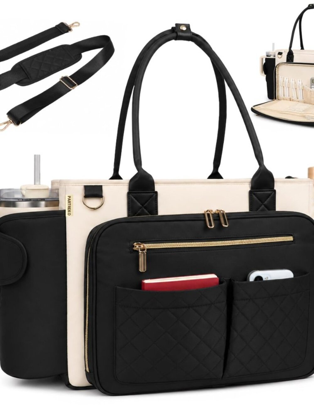Teacher Work Tote Bag for Women, Laptop Bag, Nurse Bag Black&White